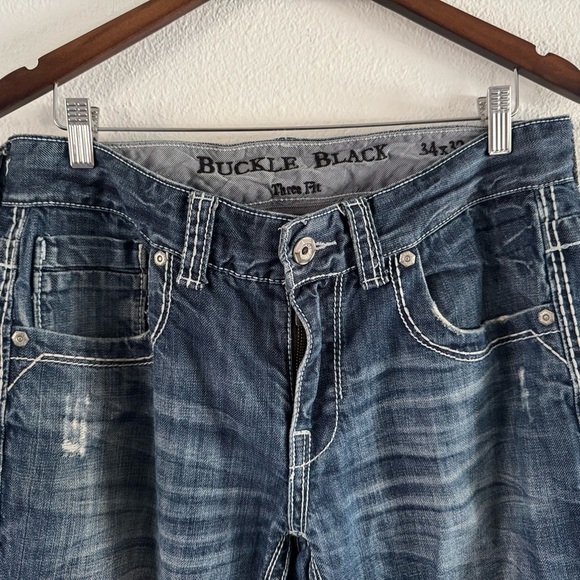 Buckle Black Jeans Distressed Denim Three Fit 34X32 Fade Stitching Medium Wash - Picture 6 of 16